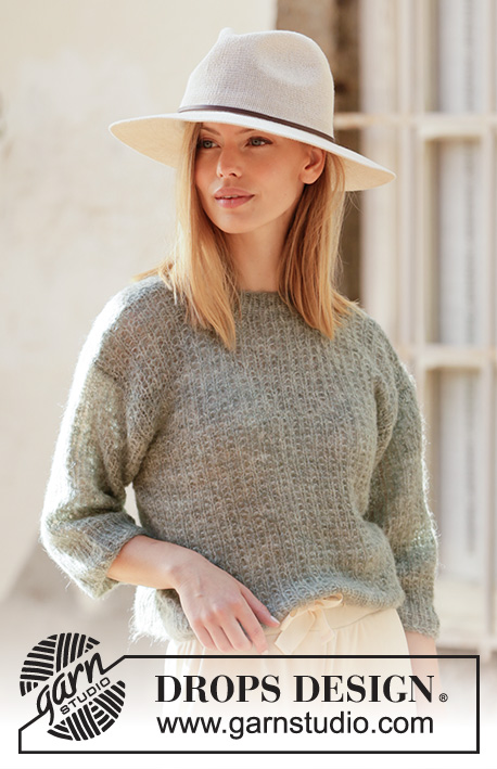 City Streets Sweater / DROPS 210-17 - Knitted sweater in DROPS Brushed Alpaca Silk. The piece is worked with textured pattern and short ¾ sleeves. Sizes XS - XXL.