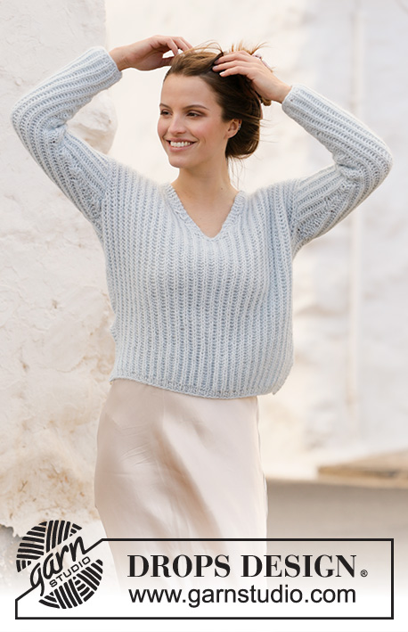 Avriel / DROPS 210-25 - Knitted jumper with English rib and v-neck in DROPS Air. Sizes S – XXXL.