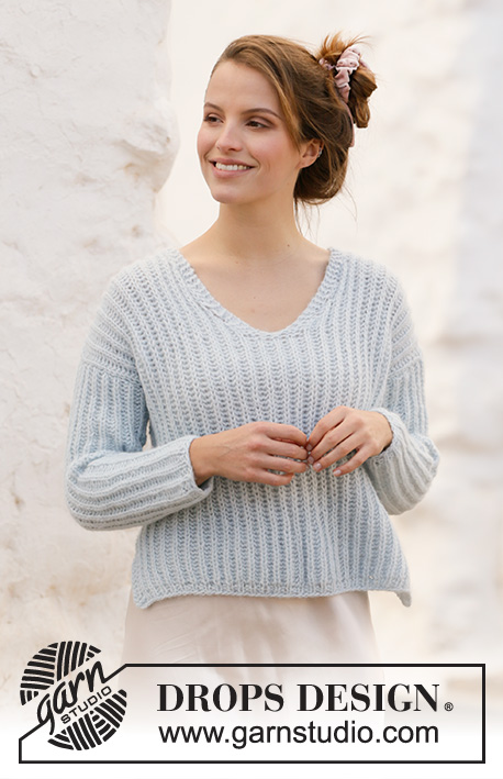 Avriel / DROPS 210-25 - Knitted jumper with English rib and v-neck in DROPS Air. Sizes S – XXXL.