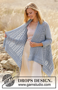 River Ripples / DROPS 210-33 - Knitted jacket in DROPS Cotton Merino. The piece is worked sideways with lace pattern, seam mid back and ¾-length sleeves. Sizes S - XXXL.