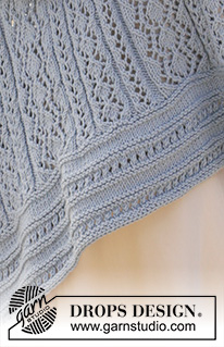River Ripples / DROPS 210-33 - Gilet tricoté en DROPS Cotton Merino, dans le sens de la longueur, avec point ajouré, couture au milieu dos et manches ¾. Du S au XXXL.