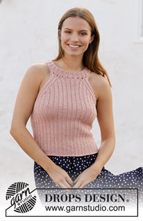 Pink Shell / DROPS 211-10 - Knitted top in DROPS Paris. Piece is knitted with textured pattern. Size XS–XXL.