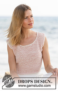 Beach Bubbles / DROPS 211-16 - Knitted top in 2 strands DROPS Safran. Piece is knitted in moss stitch. Size: S - XXXL