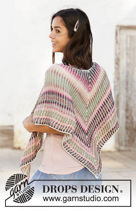 Sunset Hug / DROPS 211-20 - Knitted shawl with 2 coloured English rib in DROPS Delight and DROPS Alpaca.