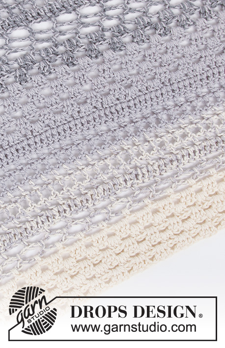 Calm Shores / DROPS 211-21 - Hæklet sjal i 2 tråde DROPS BabyAlpaca Silk. Arbejdet hækles med hulmønster og striber.