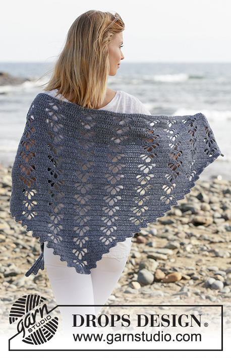 Wave Whisperer / DROPS 211-23 - Crocheted shawl in DROPS Sky. Piece is crocheted with lace pattern.