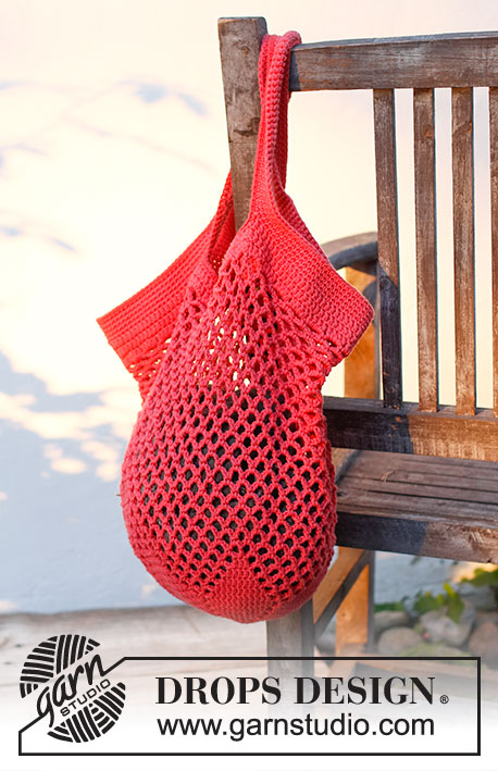 Sunset Shopper / DROPS 211-26 - Crocheted bag in DROPS Paris. The piece is worked bottom up with star pattern on the bottom.