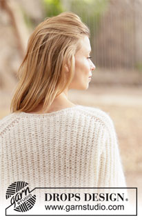Cloud Fluff / DROPS 212-14 - Knitted jumper with set-in sleeves without seams in DROPS Sky and DROPS Kid-Silk. The piece is worked top down in English rib. Sizes S - XXXL.