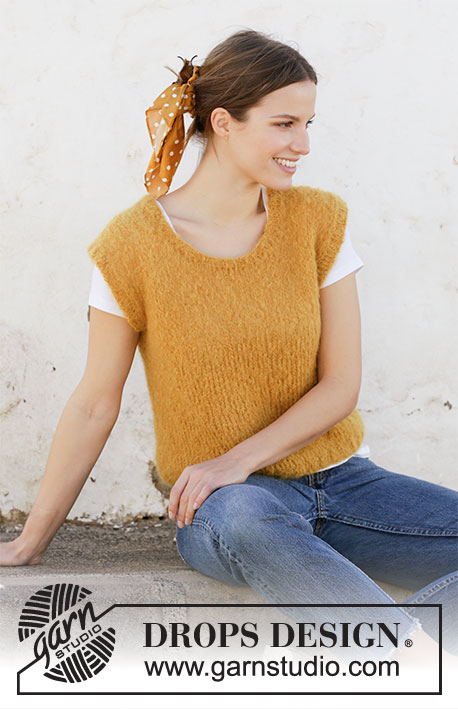 Golden Treasure / DROPS 212-17 - Knitted vest / slipover with round neck in DROPS Melody. Size: S - XXXL