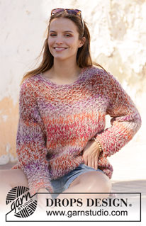Sunsets and Sand / DROPS 212-19 - Gestrickter Pullover mit Perlmuster in DROPS Big Delight und DROPS Melody. Größe XS - XXL.