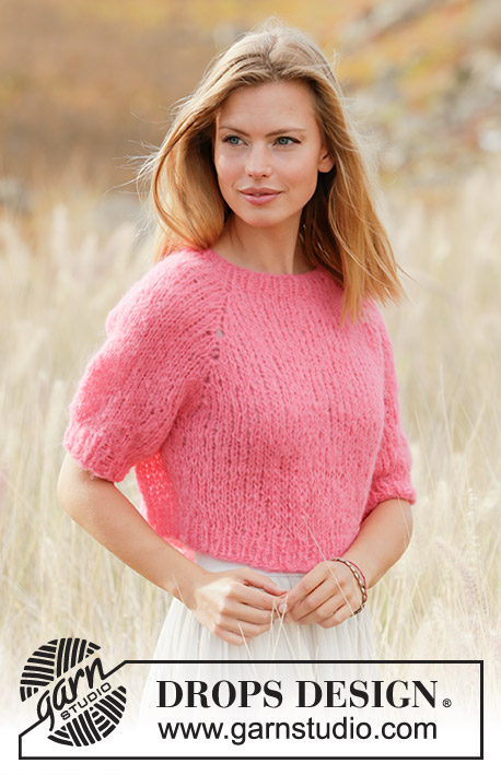 Sweet Melody / DROPS 212-23 - Knitted jumper with short sleeves in DROPS Melody. Piece is knitted top down with raglan. Size XS–XXL.