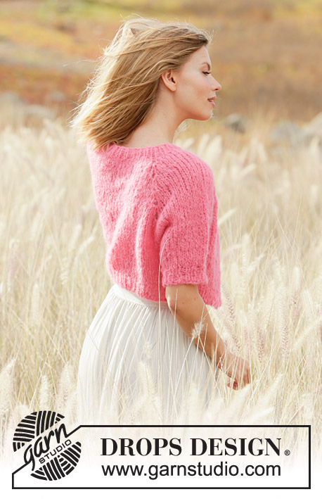 Sweet Melody Cardigan / DROPS 212-24 - Knitted jacket with short sleeves in DROPS Melody. Piece is knitted top down with raglan. Size XS–XXL.
