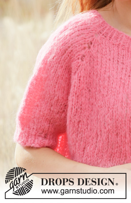 Sweet Melody Cardigan / DROPS 212-24 - Rozpinany sweter na drutach, przerabiany od góry do dołu, z krótkimi reglanowymi rękawami, z włóczki DROPS Melody. Od XS do XXL.