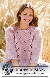 Meadowsweet / DROPS 212-29 - Knitted jumper with raglan in DROPS Snow. Piece is knitted top down with lace pattern. Size XS – XXL.