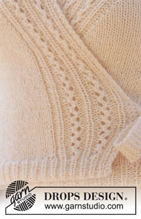 Pearl Pointe / DROPS 212-9 - Casaco cache-coeur tricotado de cima para baixo com ponto rendado, em DROPS BabyAlpaca Silk e DROPS Kid-Silk. Do S ao XXXL.