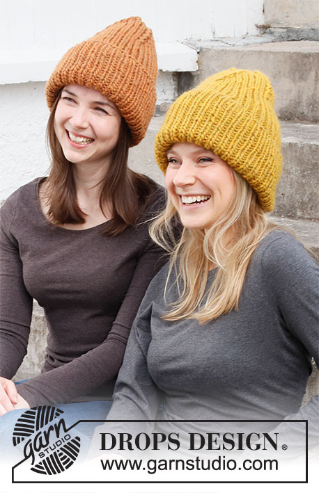 Oranges and Lemons / DROPS 214-1 - Knitted beanie / hipster hat with rib in DROPS Snow.