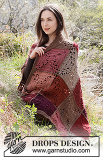 Sun Baked Tiles / DROPS 214-10 - Gehaakte deken in 2 draden DROPS Alpaca. Het werk bestaat uit gehaakte vierkanten.