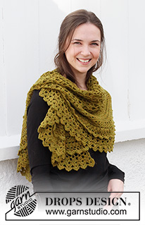 Thoughts of Ireland / DROPS 214-41 - Crocheted shawl in DROPS Alpaca. Piece is crocheted top down with lace pattern.
