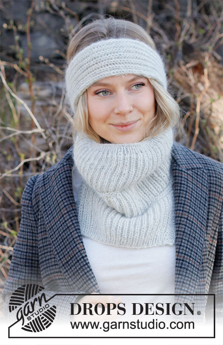 Winter Companions / DROPS 214-44 - Knitted head band and neck warmer in DROPS Alpaca and DROPS Kid-Silk. Work the entire set in English rib.