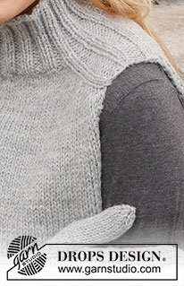Winter Wisps Set / DROPS 214-49 - Fita de cabelo, peitilho e mitenes tricotados com torcidos, em DROPS Alaska. O peitilho tricota-se com torcidos, com mangas martelo.