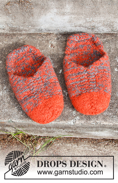 Lava Loafers / DROPS 214-59 - Chaussons tricotés et feutrés en DROPS Snow. Du 35 au 45.