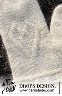Let it Knit / DROPS 214-62 - Manoplas de punto con torsadas y corazones en DROPS Alpaca y DROPS Kid-Silk. Tema: Navidad.