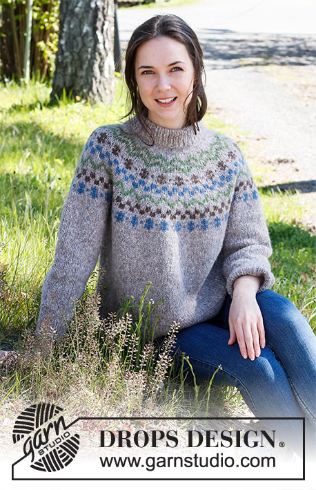 Colours of Winter / DROPS 215-13 - Knitted jumper in DROPS Air. The piece is worked top down with round yoke and Nordic pattern. Sizes S - XXXL.