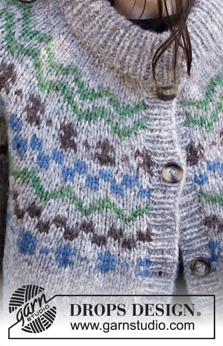 Colours of Winter Jacket / DROPS 215-14 - Strikket jakke i DROPS Air. Arbeidet strikkes ovenfra og ned med rundfelling og nordisk mønster. Størrelse S - XXXL.