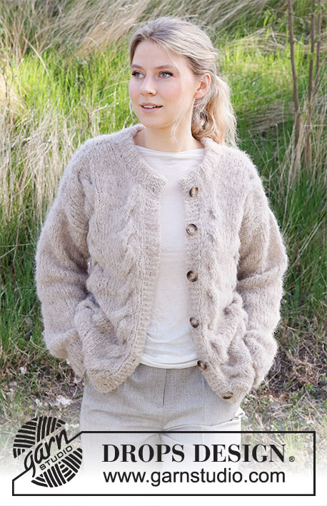 Swirling Smoke Jacket / DROPS 215-19 - Knitted jacket with stockinette stitch and cables in DROPS Melody. Sizes S - XXXL.