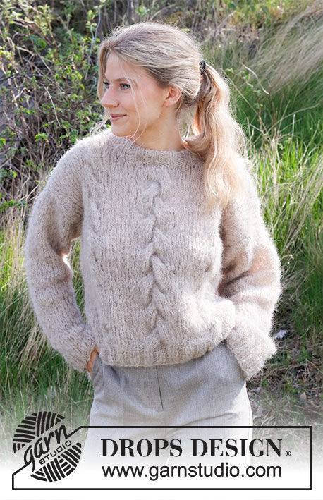 Swirling Smoke / DROPS 215-20 - Knitted sweater with stockinette stitch and cables in DROPS Melody. Sizes S - XXXL