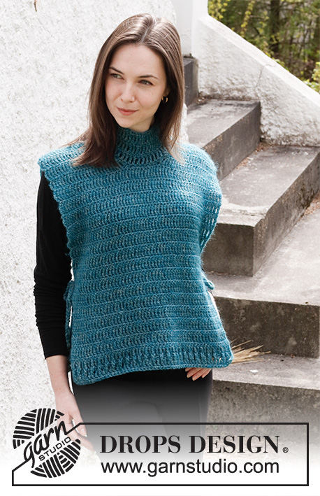 Paride / DROPS 215-25 - Crocheted vest in DROPS Sky and DROPS Kid-Silk. The piece is worked top down. Sizes S - XXXL.