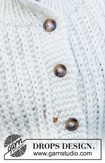 Shout for Winter / DROPS 215-28 - Sweter rozpinany na drutach, przerabiany 2 nitkami włóczki DROPS Air, z reglanowymi rękawami i fałszywym ściegiem angielskim. Od S do XXXL.