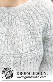Moon Circles / DROPS 215-33 - Sweter na drutach przerabiany od góry do dołu, ściegiem angielskim z zaokrąglonym karczkiem, z włóczek DROPS Flora i DROPS Kid-Silk. Od S do XXXL