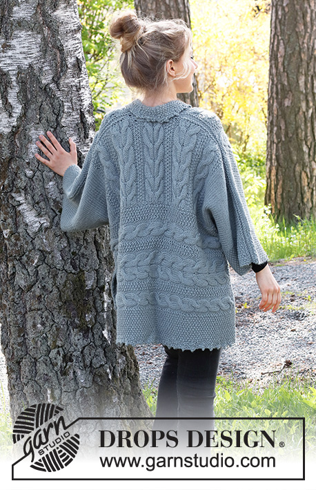 Indiekimono / DROPS 215-40 - Knitted poncho in DROPS Nepal. Piece is knitted with cables and moss stitch. Size: S - XXXL