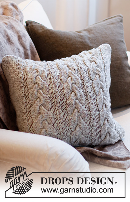 Columns of Valhalla Pillow / DROPS 215-42 - Knitted cushion cover with cables in DROPS Nepal.