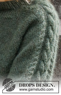 Deep Woods Sweater / DROPS 215-5 - Strikket genser i DROPS Alpaca og DROPS Kid-Silk. Arbeidet strikkes ovenfra og ned med raglan og flettemønster på ermene. Størrelse S - XXXL.
