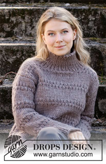 Cobblestone Sweater / DROPS 216-19 - Pull tricoté avec col montant en DROPS Snow. Se tricote en jersey avec des rayures au point texturé. Du S au XXXL