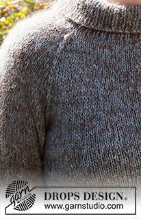 North Woods Sweater / DROPS 216-22 - Gebreide trui met raglan in DROPS Sky en DROPS Kid-Silk. Het werk wordt gebreid met splitten in de zijkanten. Maat: S - XXXL