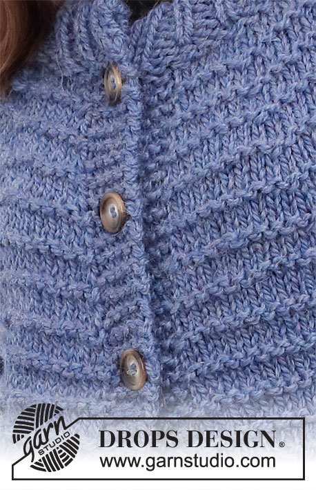 Skipping Stones / DROPS 216-27 - Rozpinany sweter na drutach, przerabiany od góry do dołu, z zaokrąglonym karczkiem i fantazyjnym ściegiem francuskim, z włóczki DROPS Andes. Od S do XXXL.