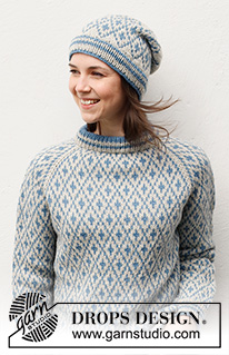 Fjord Mosaic / DROPS 216-28 - Knitted sweater and hat in DROPS Lima. Sweater is knitted top down with double neck edge, raglan and Nordic pattern. Hat is knitted with Nordic pattern. Size: S - XXXL
