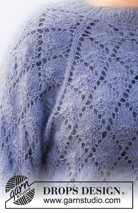 Frosted Leaves / DROPS 216-3 - Knitted sweater in 1 strand DROPS Brushed Alpaca Silk or 2 strands DROPS Kid-Silk. The piece is worked top down with raglan and lace pattern. Sizes S - XXXL.