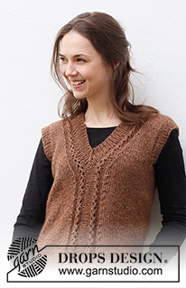 Cooler Days Ahead / DROPS 216-35 - Knitted vest / slipover with V-neck in DROPS Flora and DROPS Kid-Silk. Sizes S - XXXL.