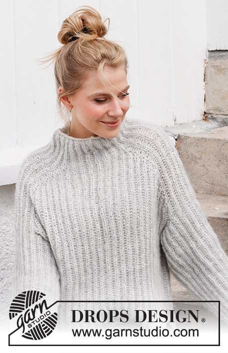 Slippery Slopes Sweater / DROPS 217-14 - Knitted sweater with English rib in DROPS Air. Worked top down with saddle shoulder.. Size XS–XXL.