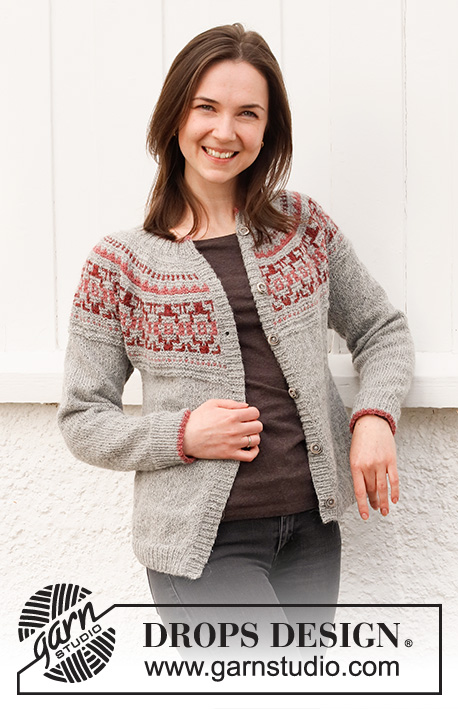 Lantern River Jacket / DROPS 217-19 - Knitted jacket in DROPS Alpaca. The piece is worked top down with round yoke and mosaic pattern in garter stitch on the yoke. Sizes S - XXXL.