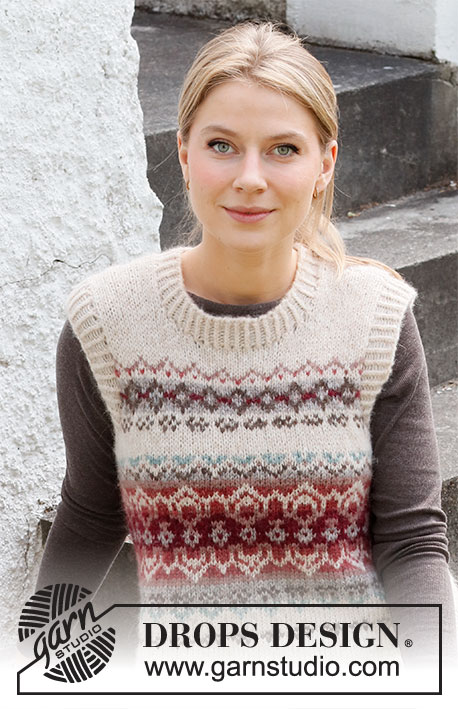 Mistletoe Muse Vest / DROPS 217-2 - Colete tricotado com jacquard norueguês em DROPS Air. Do S ao XXXL.