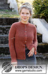 Autumn Days / DROPS 217-21 - Knitted jacket in DROPS Kid-Silk. The piece is worked top down with round yoke, textured pattern on the yoke and garter stitch on the body and sleeves. Sizes S - XXXL.