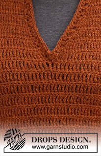 Rustic Roots / DROPS 217-27 - Crocheted sweater in DROPS Sky. Piece is crocheted top down with V-neck and vents in the sides. Size: S - XXXL