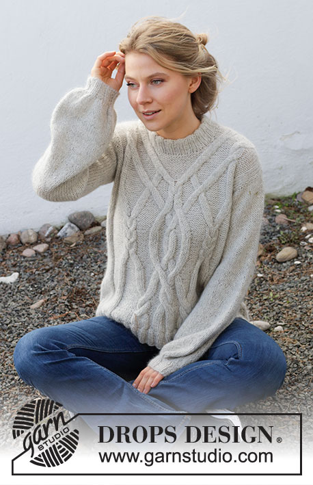 Bending Willows / DROPS 217-32 - Knitted sweater in DROPS Puna and DROPS Kid-Silk. Piece is knitted top down with cables and double neck edge. Size XS–XXL.