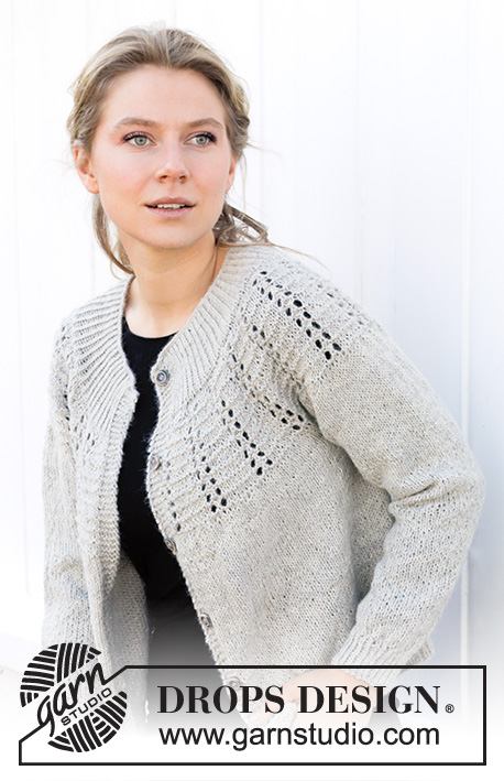Mayan Moon Shine / DROPS 217-33 - Knitted jacket in DROPS Puna. The piece is worked top down with round yoke, textured pattern and lace pattern. Sizes S - XXXL.