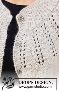 Mayan Moon Shine / DROPS 217-33 - Knitted jacket in DROPS Puna. The piece is worked top down with round yoke, textured pattern and lace pattern. Sizes S - XXXL.